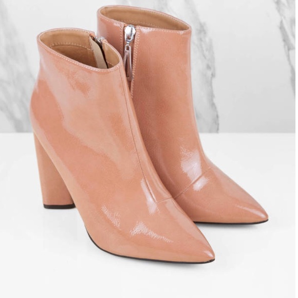 Blush Textured Pointy Toe Block Heel Ankle Boot - Picture 6 of 8